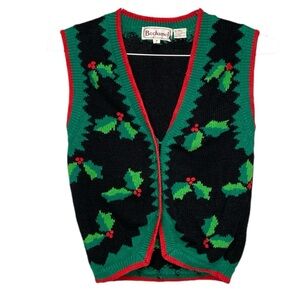 Vintage Bechamel knit green, black and red sweater vest size petite small